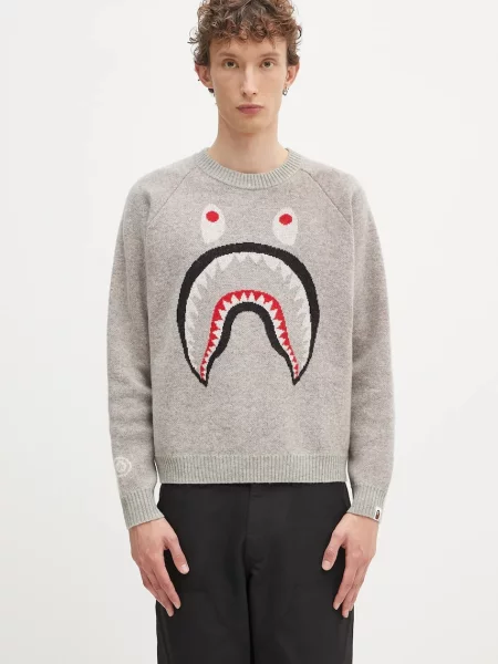 Μάλλινο πουλόβερ A Bathing Ape Shark γκρι