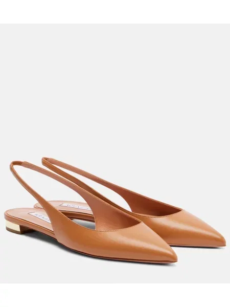 Usnjene balerinke Aquazzura z odprtimi petami bež