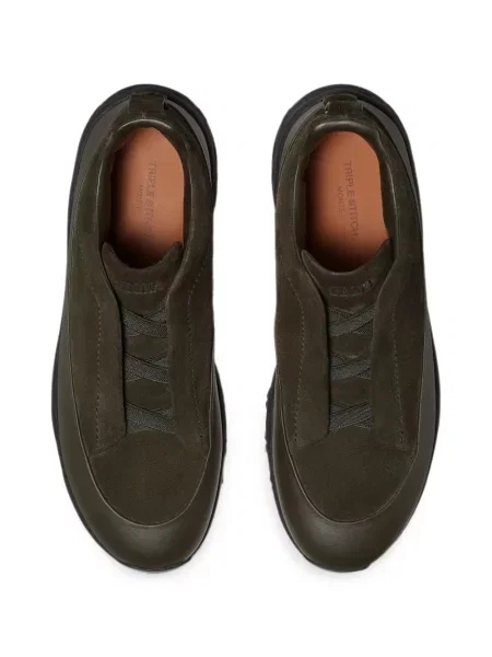 Sneakerși Zegna din piele de căprioară verde
