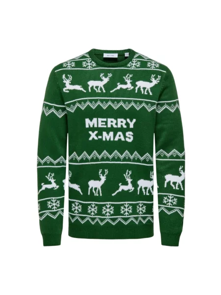 Dzianinowy sweter Only & Sons z nadrukiem z długim rękawem zielony