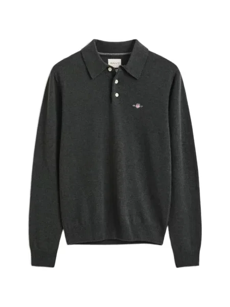 Lung tricou polo Gant gri