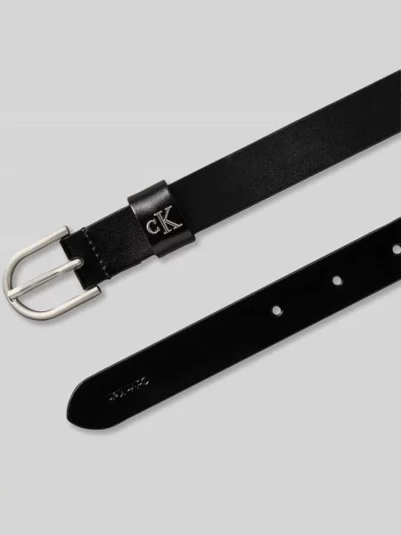 Pasek z naturalnej skóry z detalem z logo Ck Calvin Klein czarny