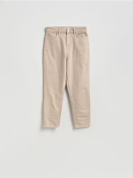 Reserved Jeansy mom fit beżowy