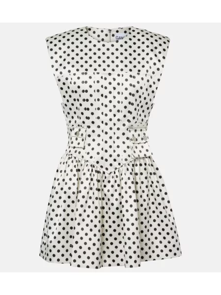 Rochie Ganni din satin cu buline de costum alb