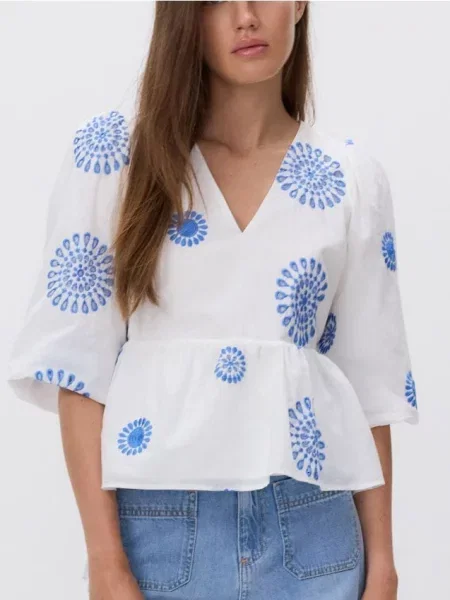 Reserved Блузка з баскою білий