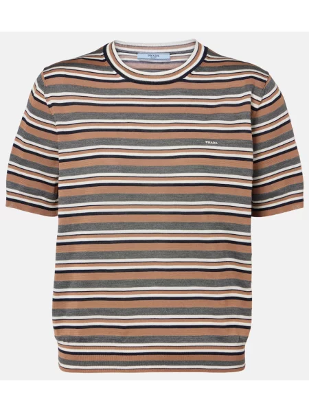 Tricou Prada de mătase cu dungi maro
