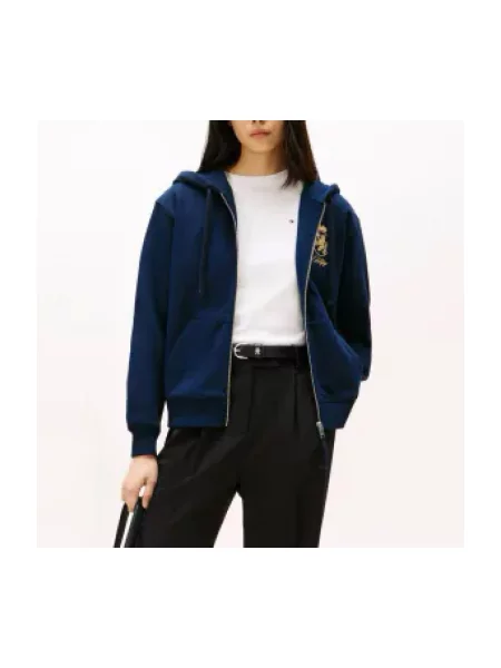 Geacă Tommy Hilfiger din material terry albastru