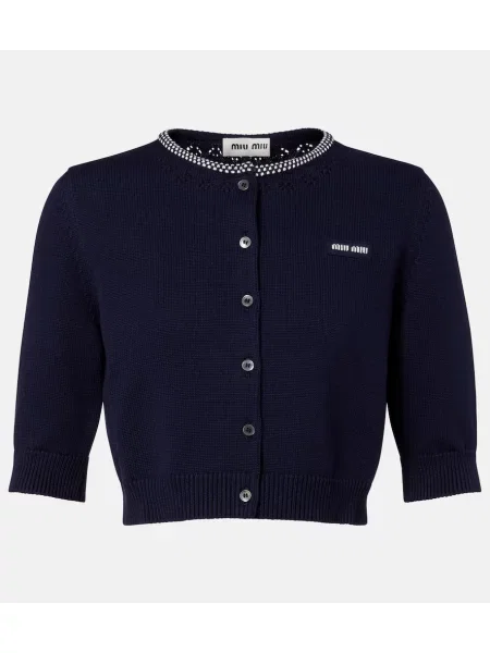 Decupat cardigan Miu Miu cu autograf albastru