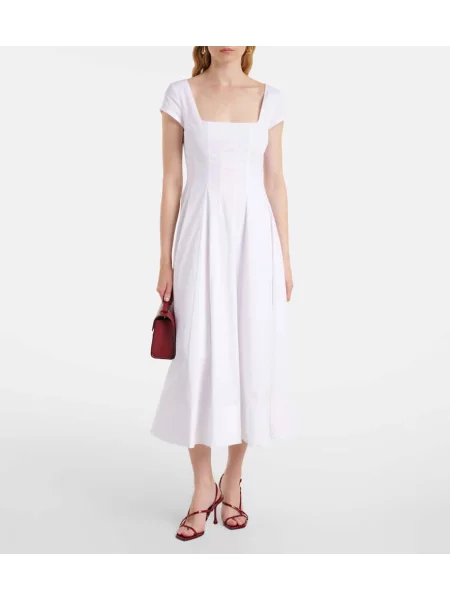 Rochie midi Staud plisată până la genunchi de costum alb
