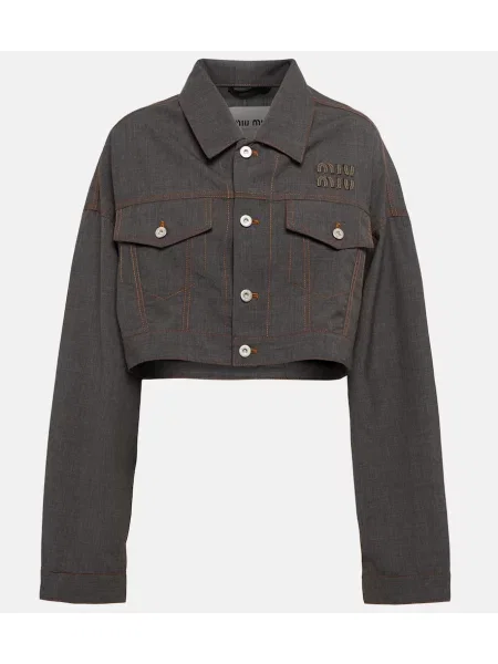 Kurtka Miu Miu wełniana o krotszym kroju szara