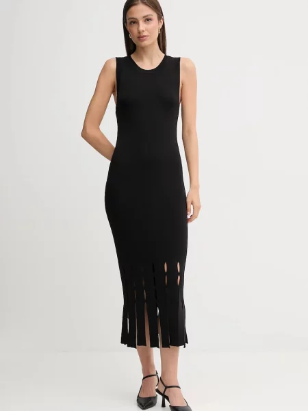 Рокля Dkny дълга с кройка по тялото черно