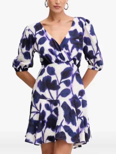 Rochie mini Morgan cu model floral cu imagine cu decolteu în V alb