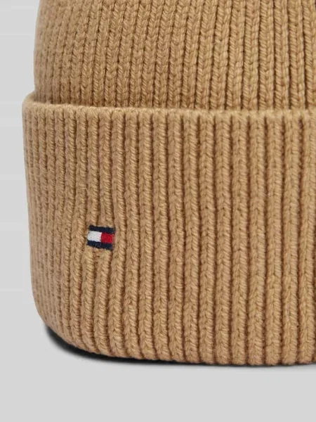 Czapka z mieszanki bawełny z dodatkiem wełny Tommy Hilfiger beżowa