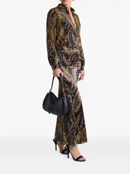 Fusta maxi Etro din satin cu imagine cu model paisley albastru