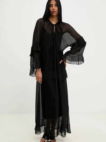 Answear Lab rochie din matase maxi evazati negru