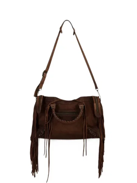 Geantă shopper Balenciaga cu franjuri maro
