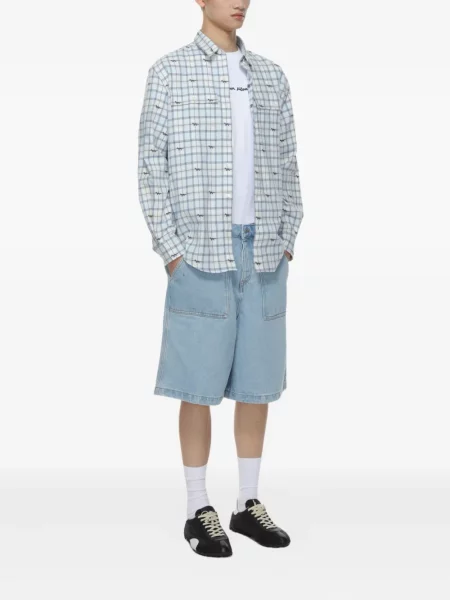 Cămașă Maison Kitsune în carouri cu imagine lungă albastru
