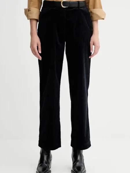 Marc O'Polo spodnie sztruksowe proste high waist granatowy