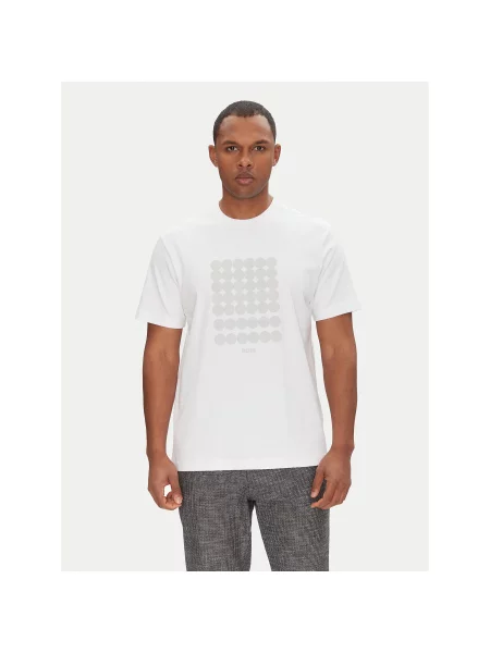 BOSS Marškinėliai Tee Print Striped C Relaxed Fit balta