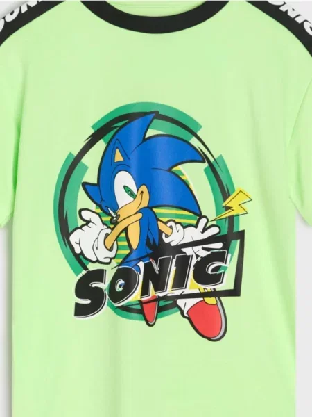 Sinsay Tričko s dekorativní páskou na rukávech Sonic the Hedgehog mentolová