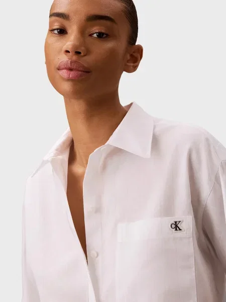 Джинсовая рубашка Calvin Klein Jeans с принтом из поплина белая
