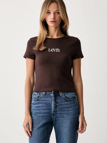 T-shirt o kroju slim fit z mieszanki bawełny z nadrukiem z logo Levi's brązowa