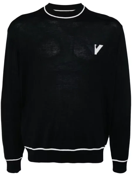 Pulover Emporio Armani din jacard albastru