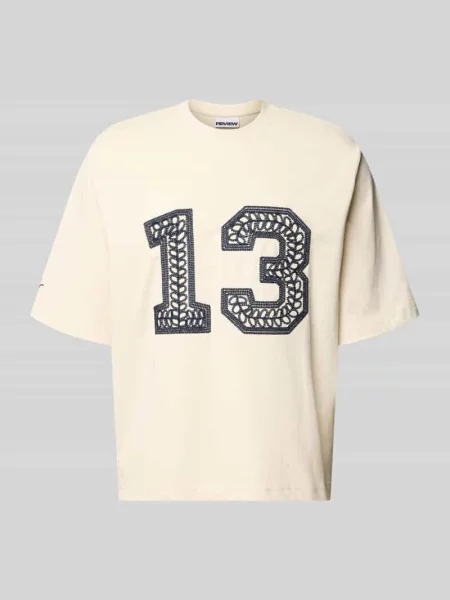 T-shirt z haftem z łańcuszkami i okrągłym dekoltem Review