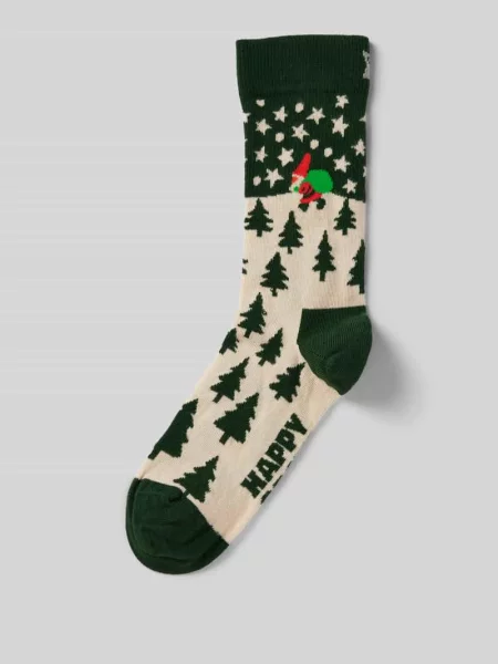 Skarpety o kroju regular fit z wyhaftowanym motywem model ‘Santa’ Happy Socks zielone