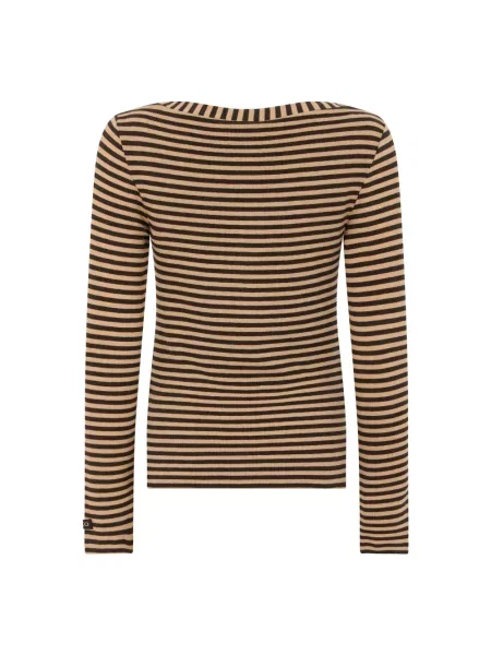 Sweter Pinko wełniany w paski z długim rękawem beżowy