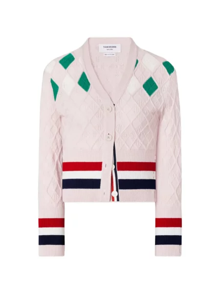 Cardigan Thom Browne cu model argyle roz