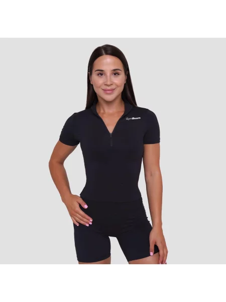 Koszulka fitness cropped z zamkiem Ignite czarna