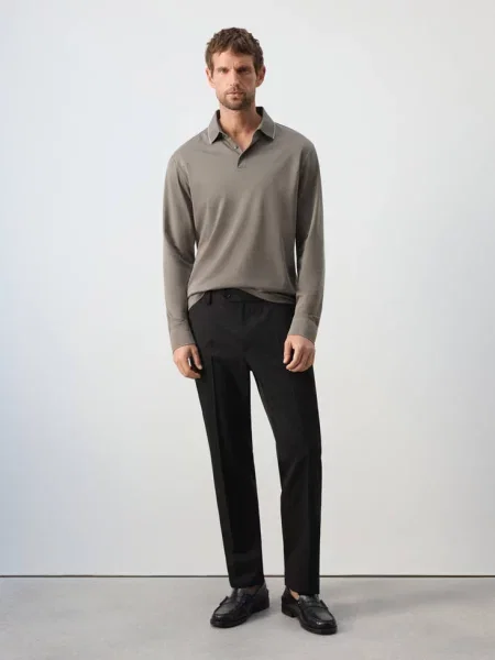 Supermiękka koszulka polo norkowy Mężczyzna XS MANGO MAN szary