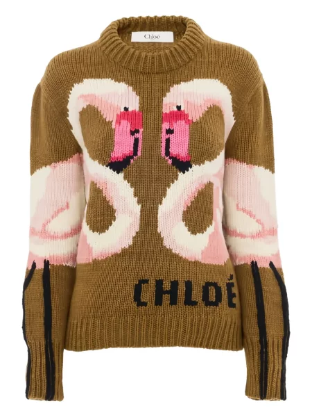 Pulover Chloé cu broderie maro