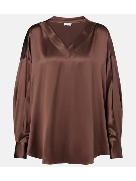 Bluză Brunello Cucinelli din satin maro