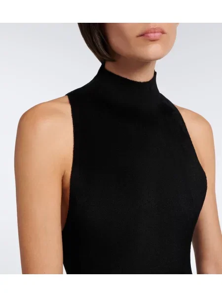Rochie midi Alaïa de catifea cu volane asimetrică negru