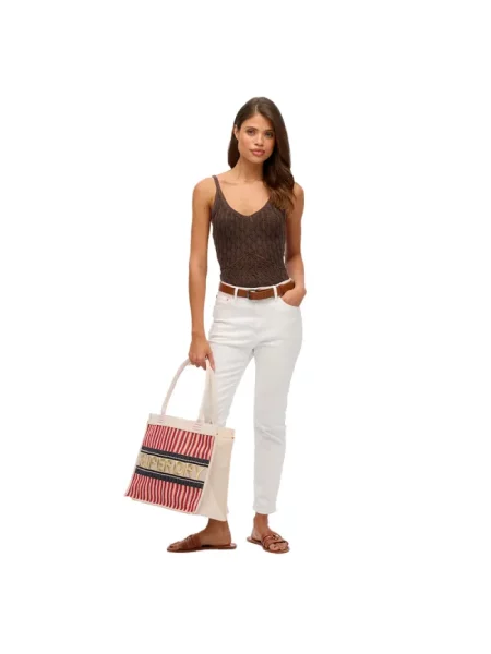 Haftowana torebka Superdry beżowa