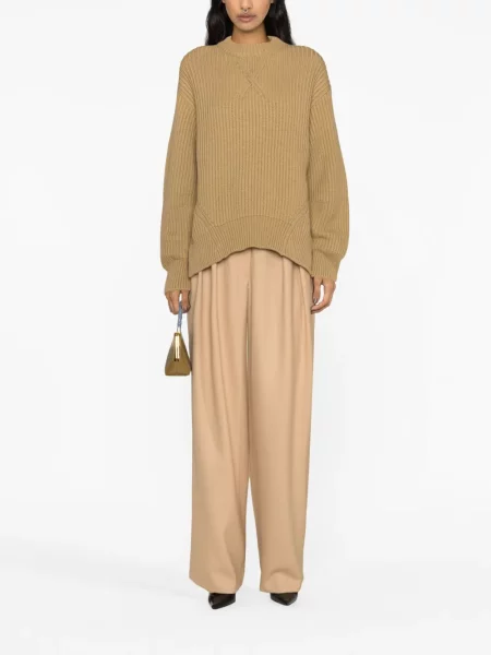Vlněný žebrovaný svetr Jil Sander hnědý