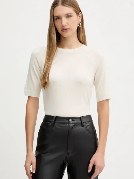 Вълнена тениска MM YEN дамска бежово