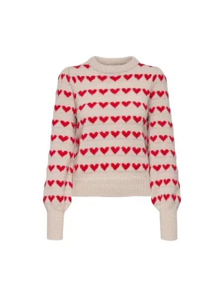 Sweter Jacqueline De Yong z nadrukiem z długim rękawem w serca