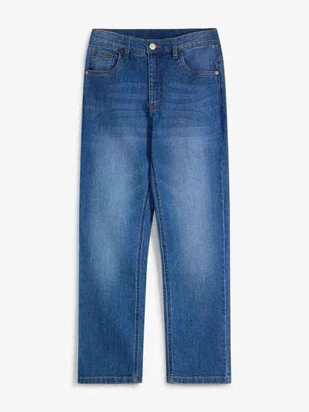 Jeansy regular fit ze stretchem z regulowanym pasem straight niebieskie
