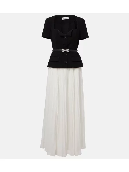 Rochie maxi Self-portrait din șifon plisată de costum negru