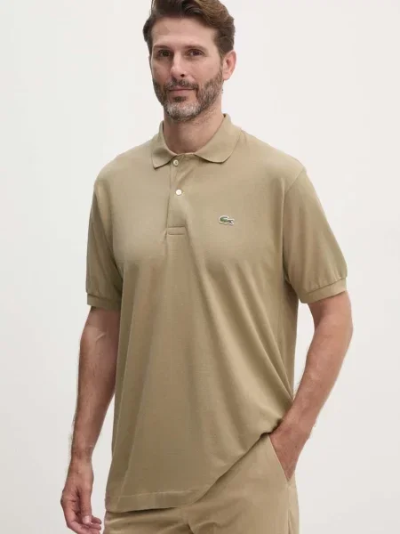 Тениска с яка Lacoste с изчистен дизайн бежово