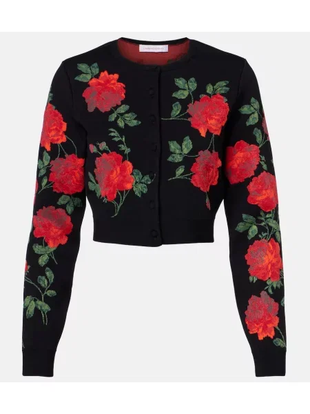 Cardigan Carolina Herrera cu model floral din jacard negru