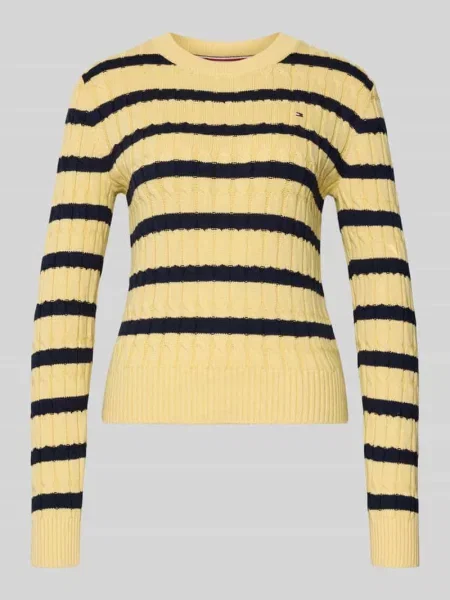 Sweter z dzianiny o kroju slim z czystej bawełny Tommy Hilfiger żółty