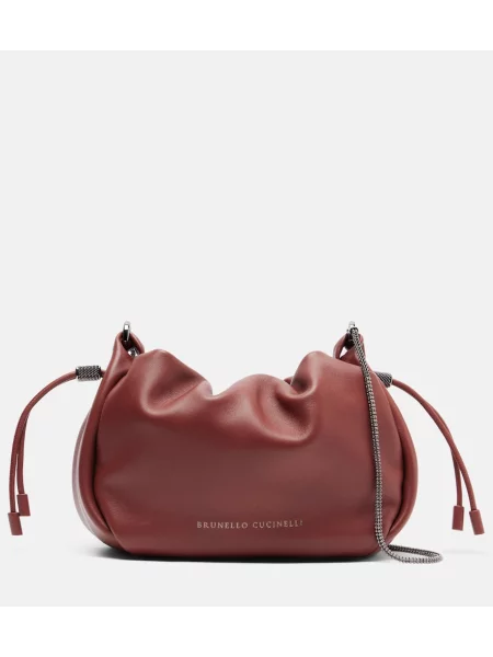 Kožená malá mini kožená taška Brunello Cucinelli hnedá
