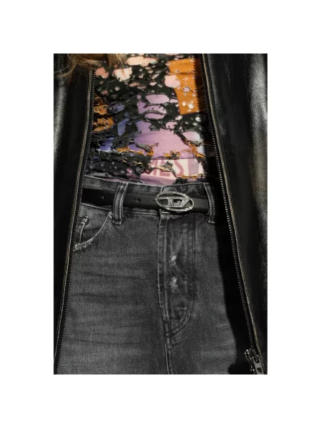 Diesel pasek skórzany OVAL D LOGO STRASS 20 czarny