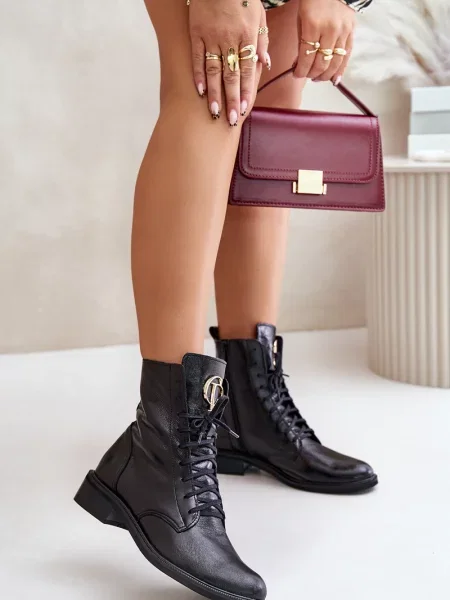 Ботуши Zazoo от лакирана кожа черно