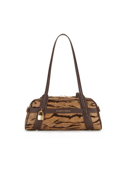 Torebka Elisabetta Franchi z nadrukiem w tygrysie prążki beżowa