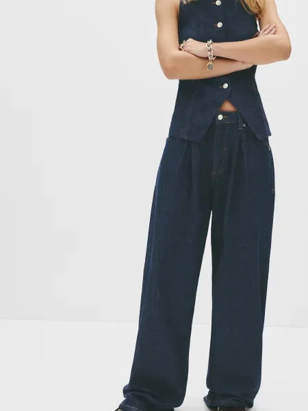 Pull&Bear Pantaloni cu cute bleumarin